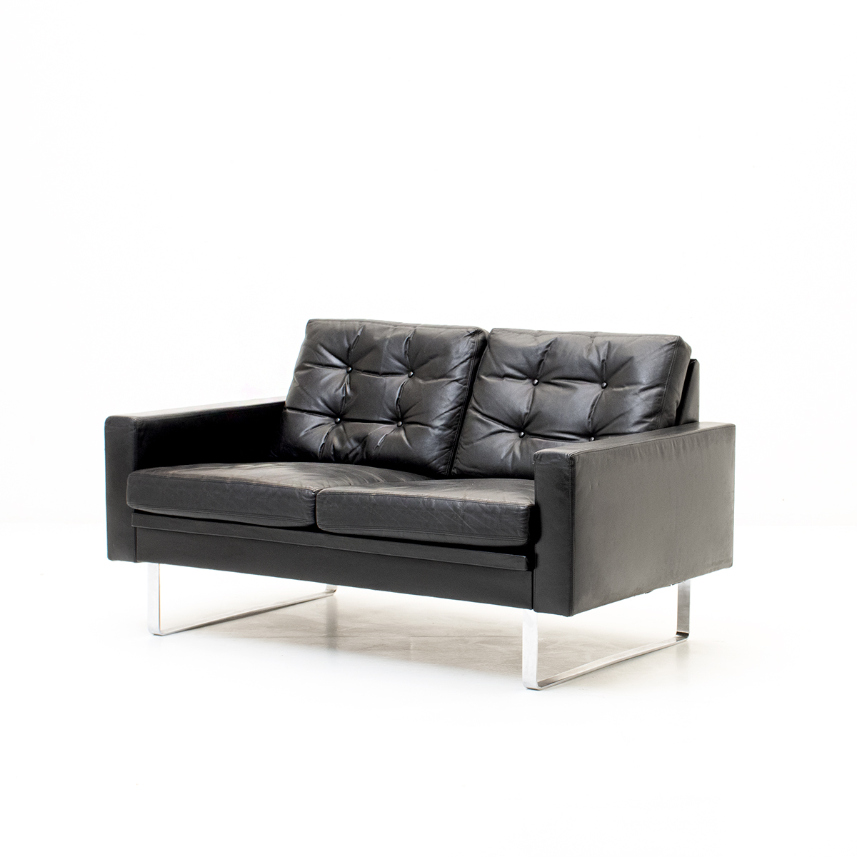 2er Ledersofa, schwarz