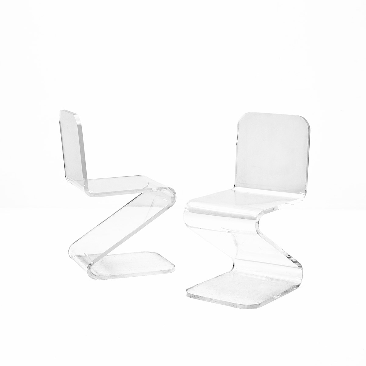 2er Set, Z-Stühle Acrylglas, 1970er Jahre, Stuhl, Stuhl + Hocker