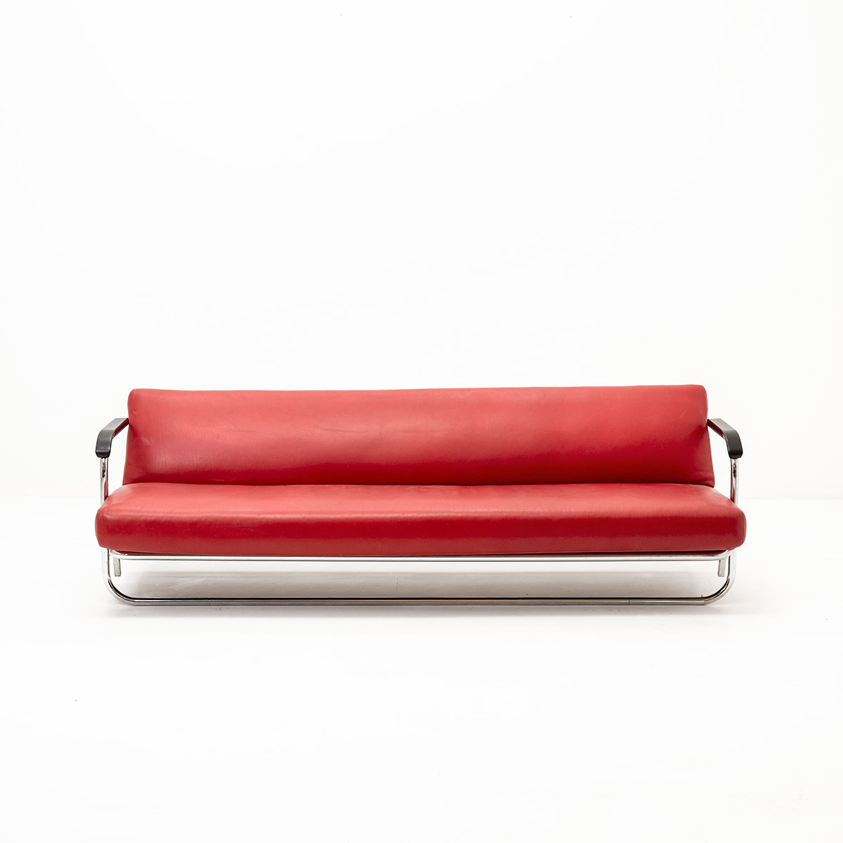 Alvar Aalto Sofa, rotes Leder, vintage, Wohnbedarf, Alvar Aalto, Leder-Sofas, Sofa