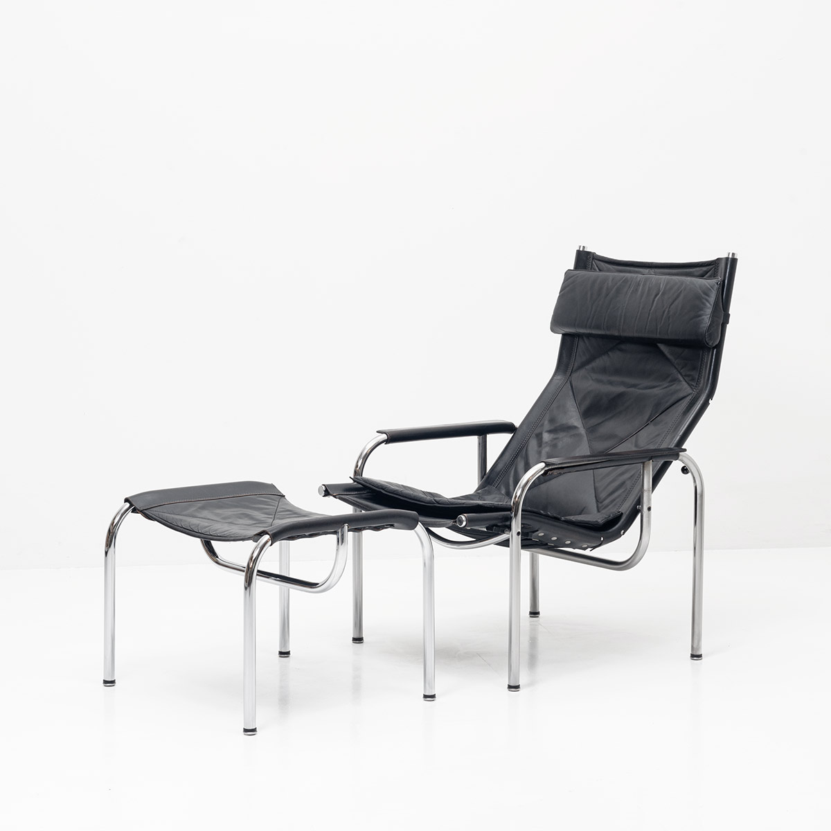Eichenberger Ledersessel mit Ottoman, 1970er Jahre