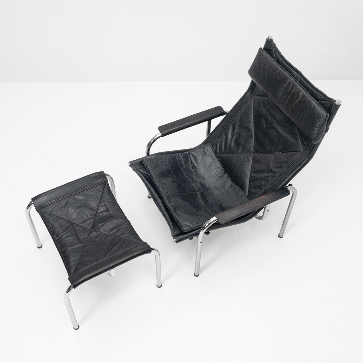 Eichenberger Ledersessel mit Ottoman, 1970er Jahre - 1