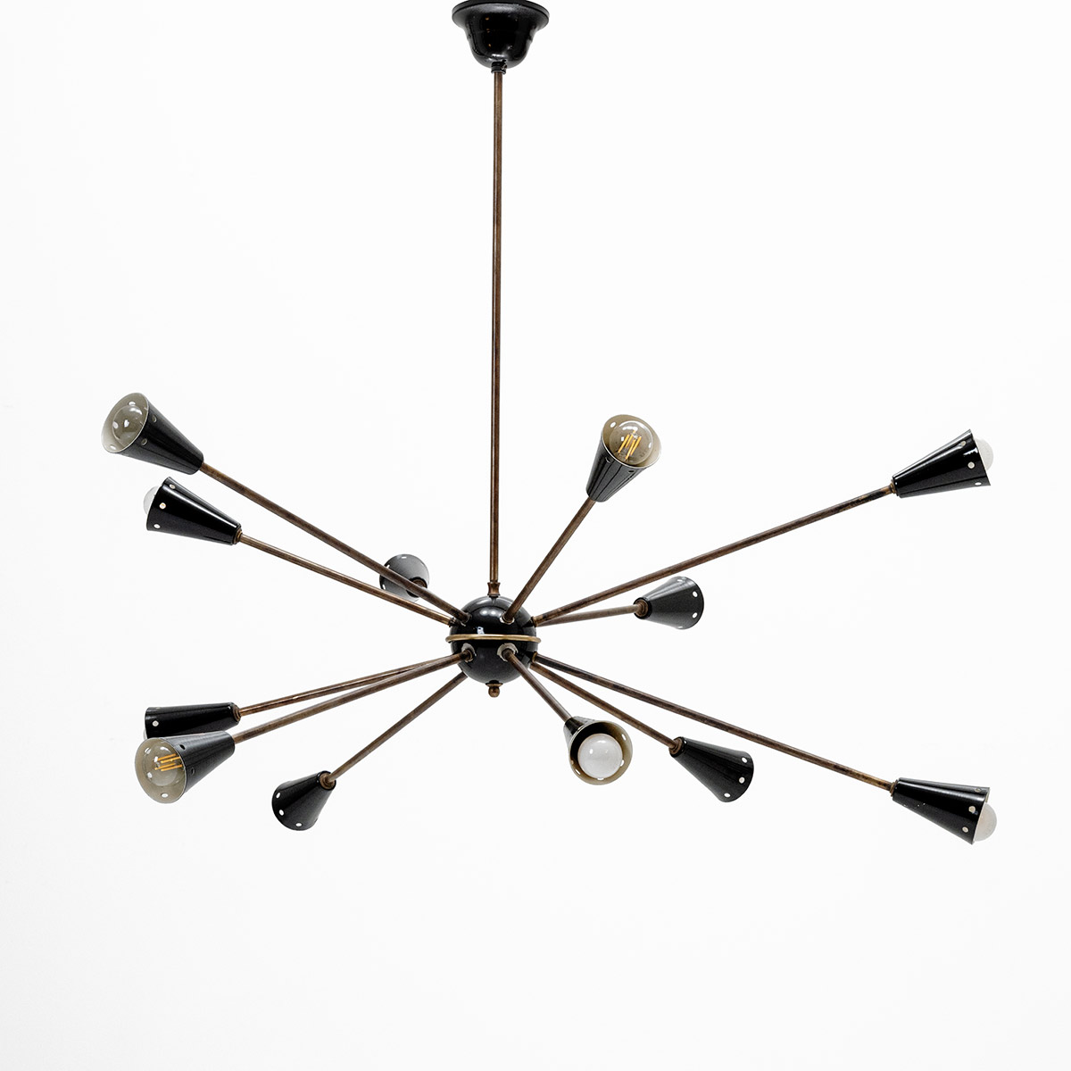 Grosse Sputnik Deckenleuchte in schwarz, 1950er-Jahre, Stilnovo, Werksentwurf, Deckenleuchten, Lampen
