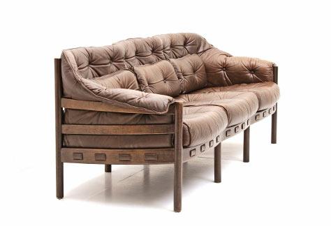 Ledersofa mit 2 Sesseln, Arne Norell