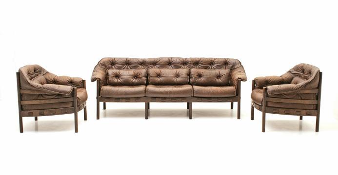 Ledersofa mit 2 Sesseln, Arne Norell - 2