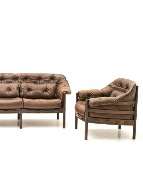 Ledersofa mit 2 Sesseln, Arne Norell - 3