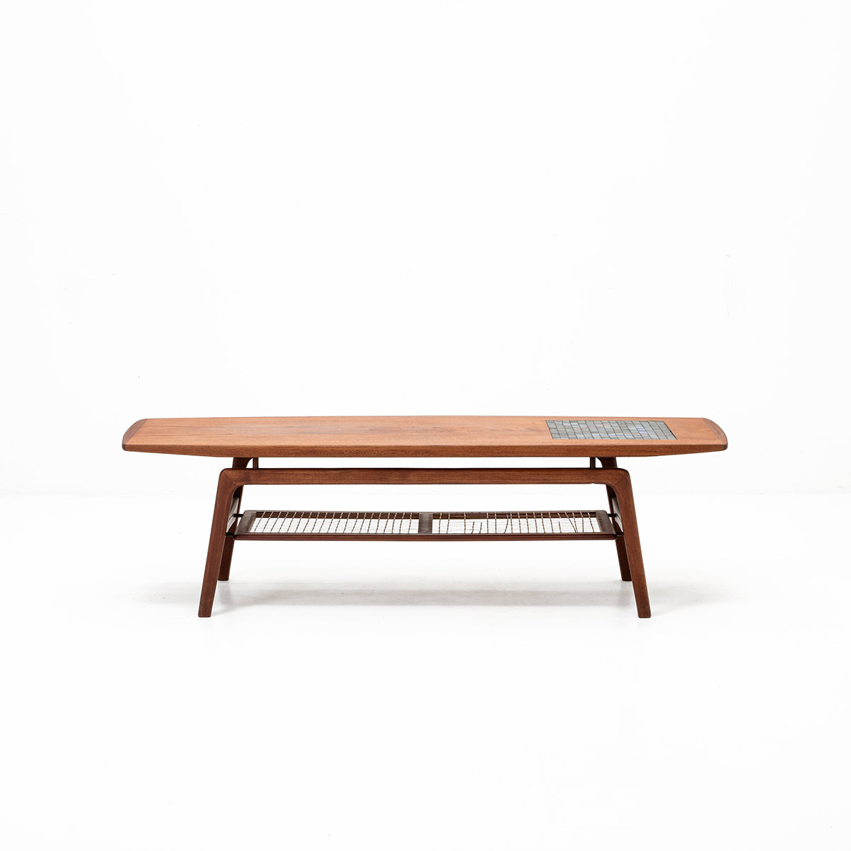 Rechteckiger Loungetisch, Teak, Glasmosaikeinlage, nordisches Design