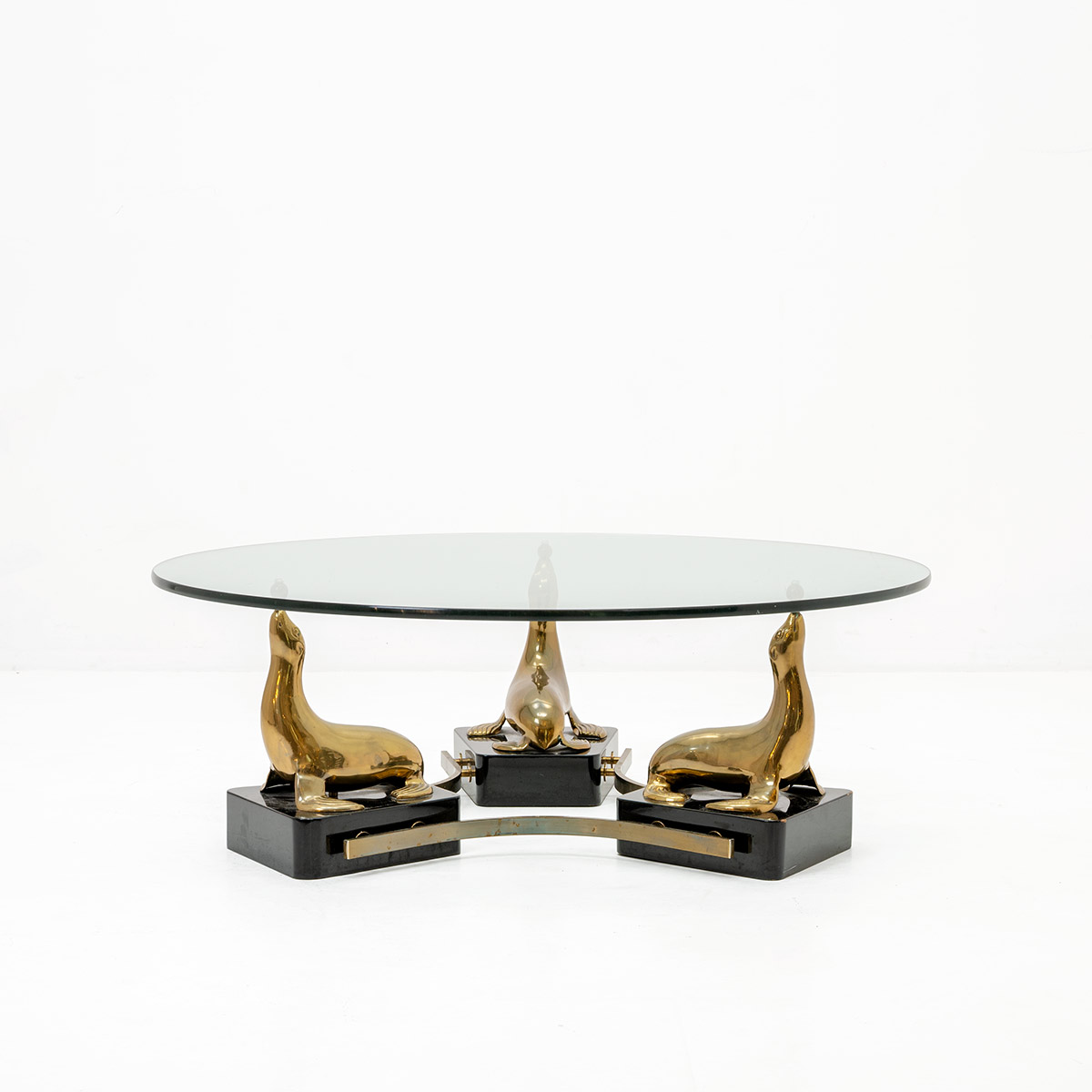 Salontisch, Messing mit Glas, 1970er Jahre, Beistelltisch + Loungetisch, Tisch